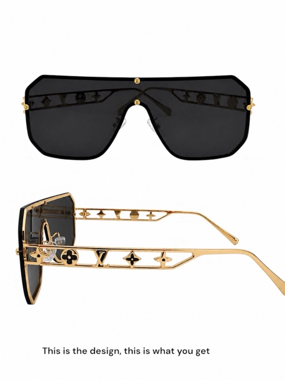 Louis Vuitton Black Shield Sunglasses with Gold Accents CASE ONLY NO BOX